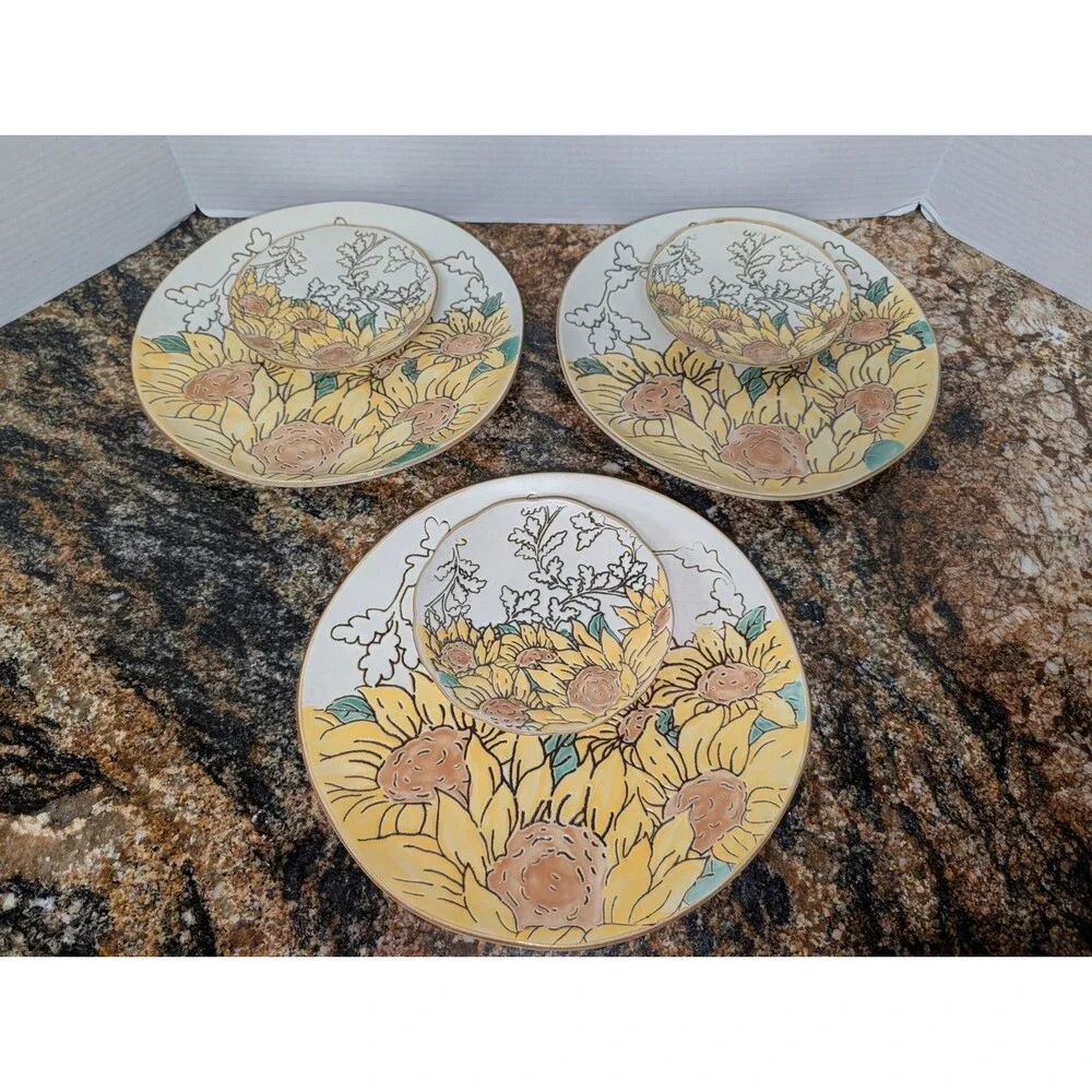Colorful Gilded Sunflower Dinner Plates & Small Plates Set Of 14. Spectrum